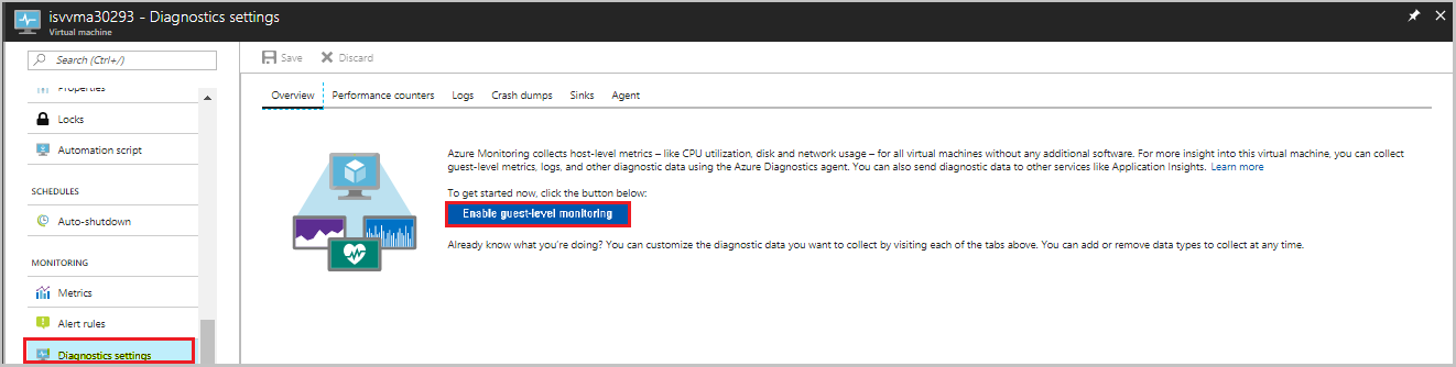 Screenshot that displays how to enable guest-level monitoring.