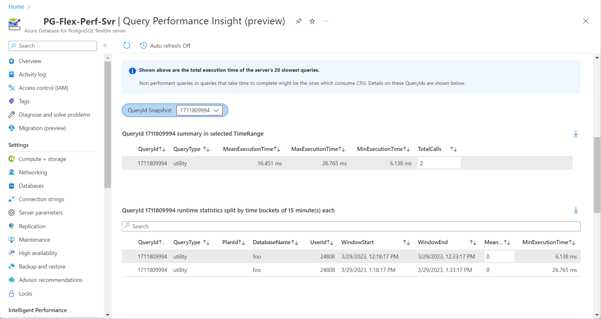 Screenshot of viewing details of a specific query.