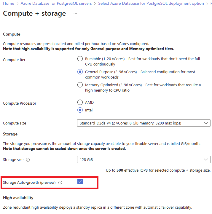 Screenshot showing Storage Autogrowth during provisioning.