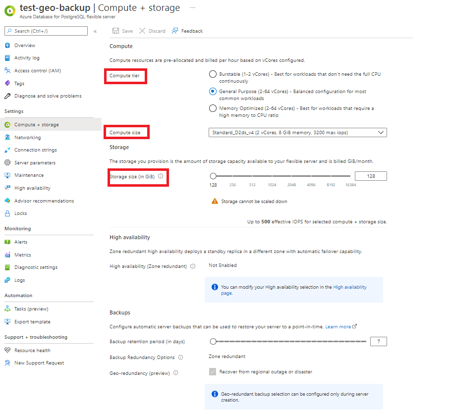 Scaling storage for Azure Database for PostgreSQL flexible server.