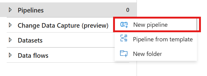 Screenshot showing where to select new pipeline.
