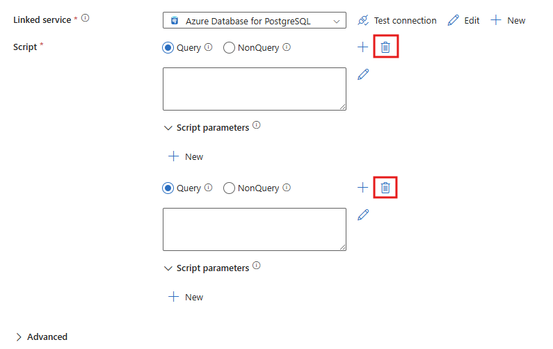 Screenshot that shows how to delete a script block.