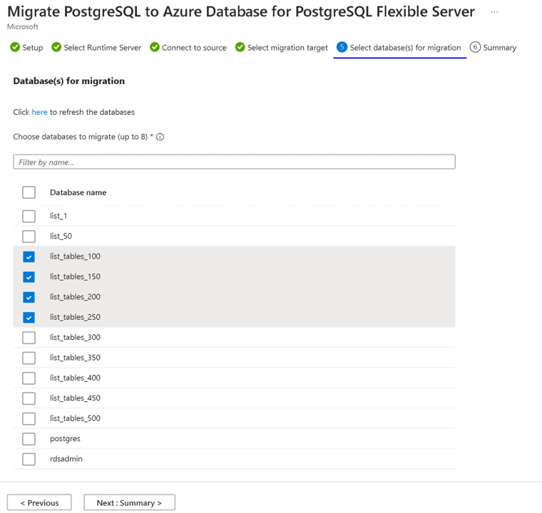 Screenshot of the fetchDB migration page.