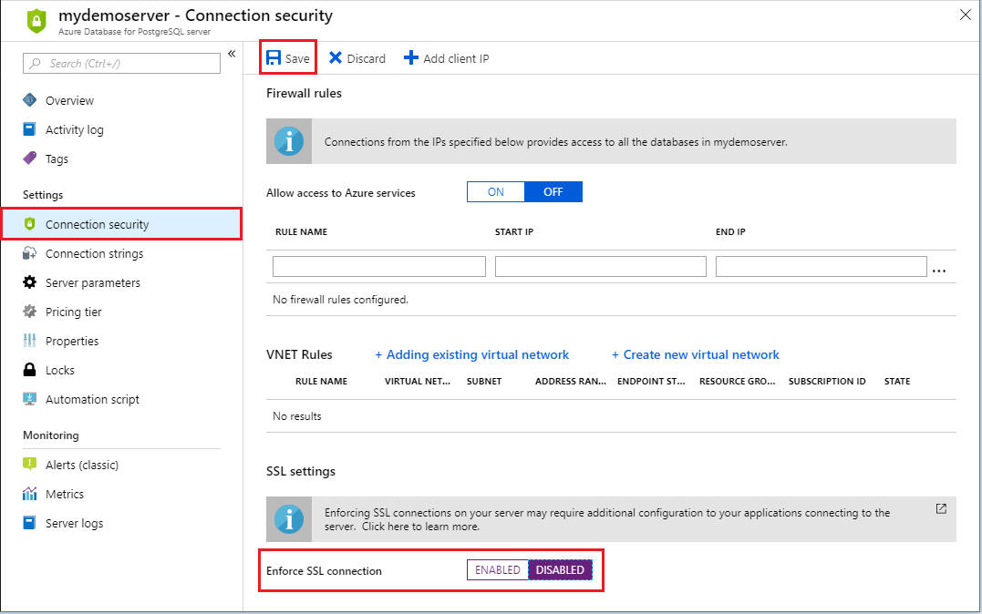 Connection Security - Disable Enforce TLS/SSL