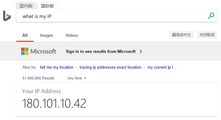Bing search for What is my IP