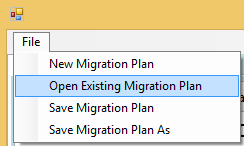 Open existing migration plan menu option