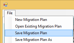 Save migration plan menu option