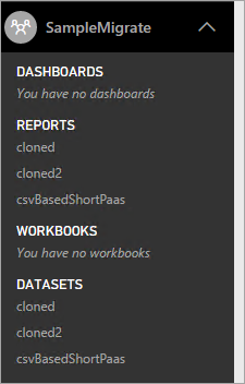 Report list within the Power BI service