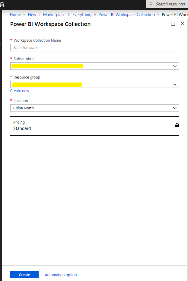Workspace collection creation