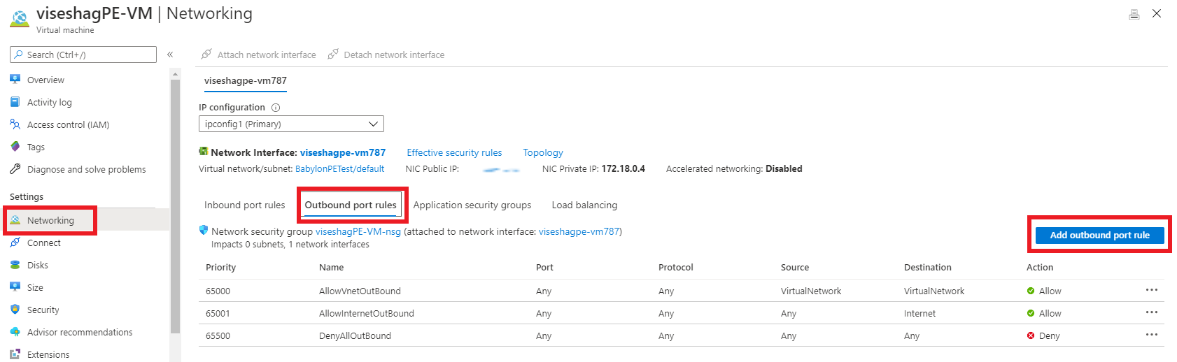 Screenshot that shows adding an outbound rule.