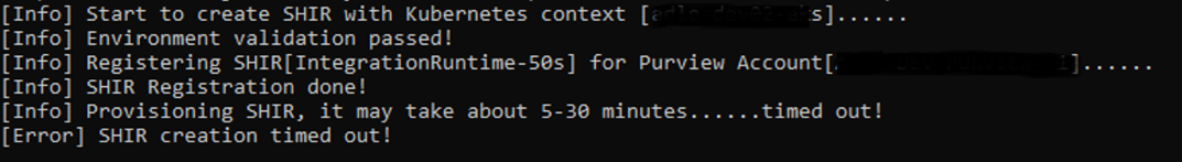 Screenshot of the command line after the creation times out.