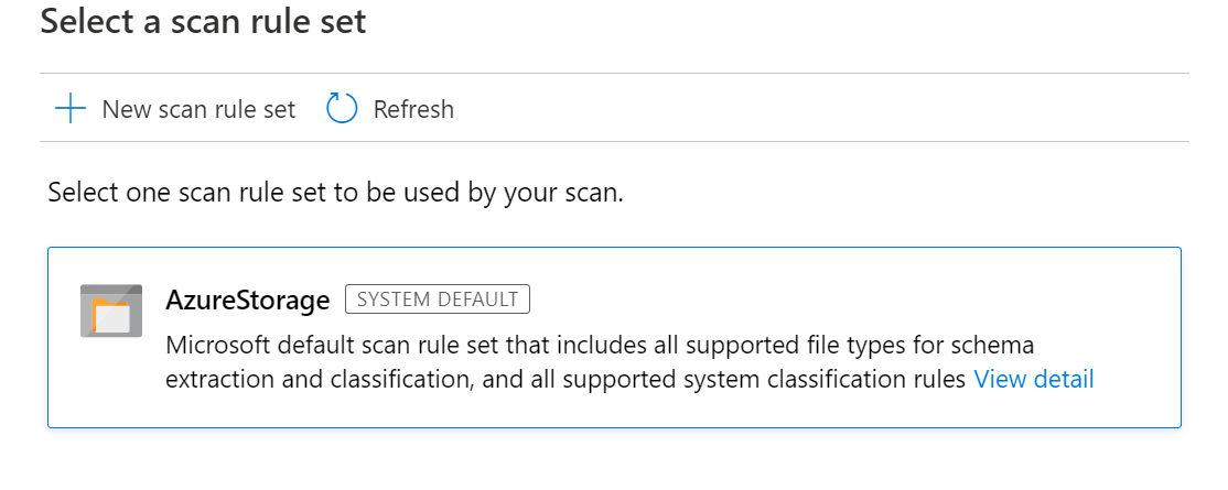 Screenshot of the select a scan rule set page with the default set selected.