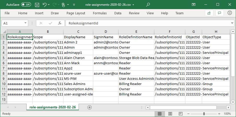 Download role assignments as CSV