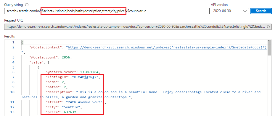 Screenshot of restrict fields in search results example.
