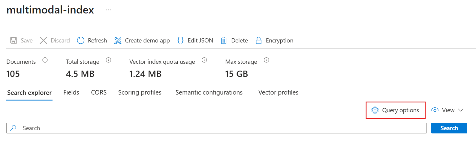 Screenshot of the Query Options menu in Search Explorer.