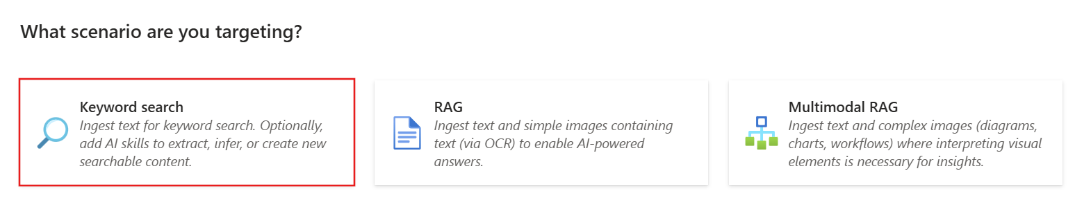 Screenshot of the keyword search tile in the Azure portal.