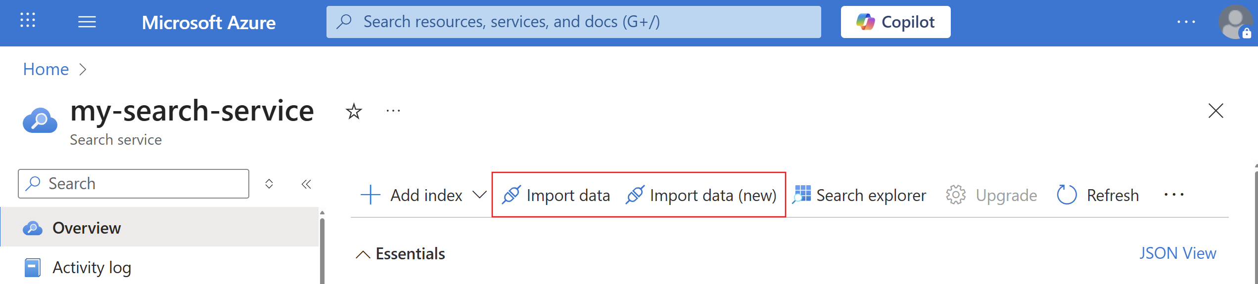 Screenshot of the Import data command.