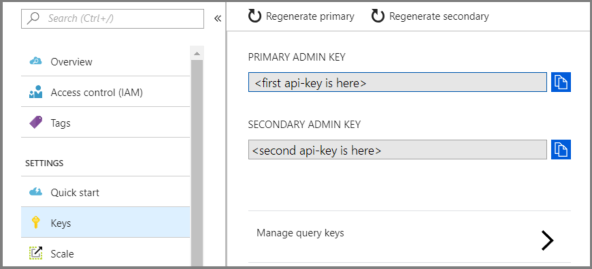 Screenshot of a portal page showing API keys.