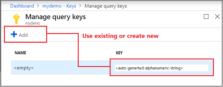 Screenshot of the query key management options.