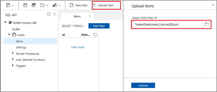 Upload to Azure Cosmos DB collection