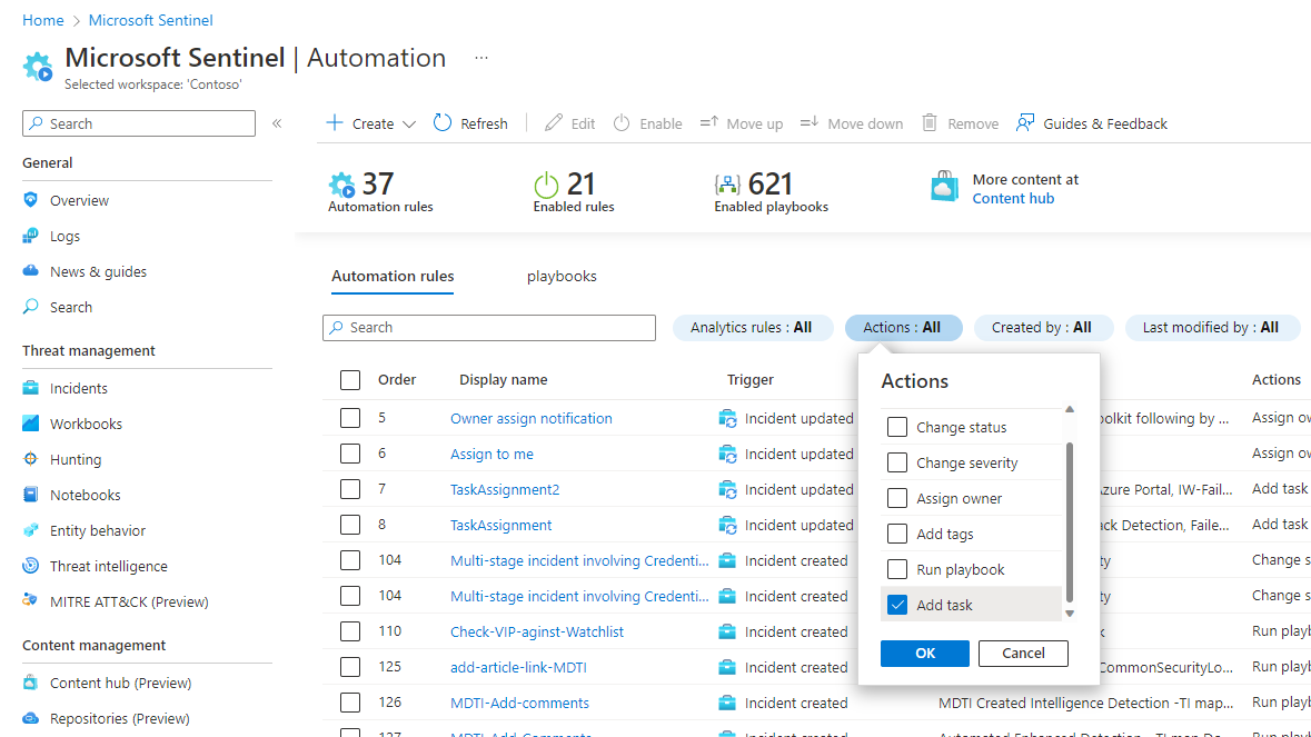 Screenshot showing how to filter automation rules grid.