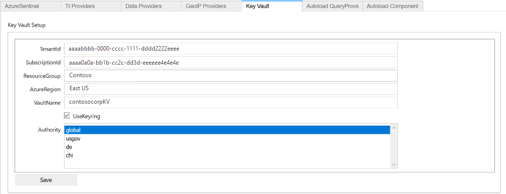 Screenshot of the Key Vault Setup section