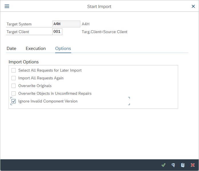 Screenshot of the start import window.