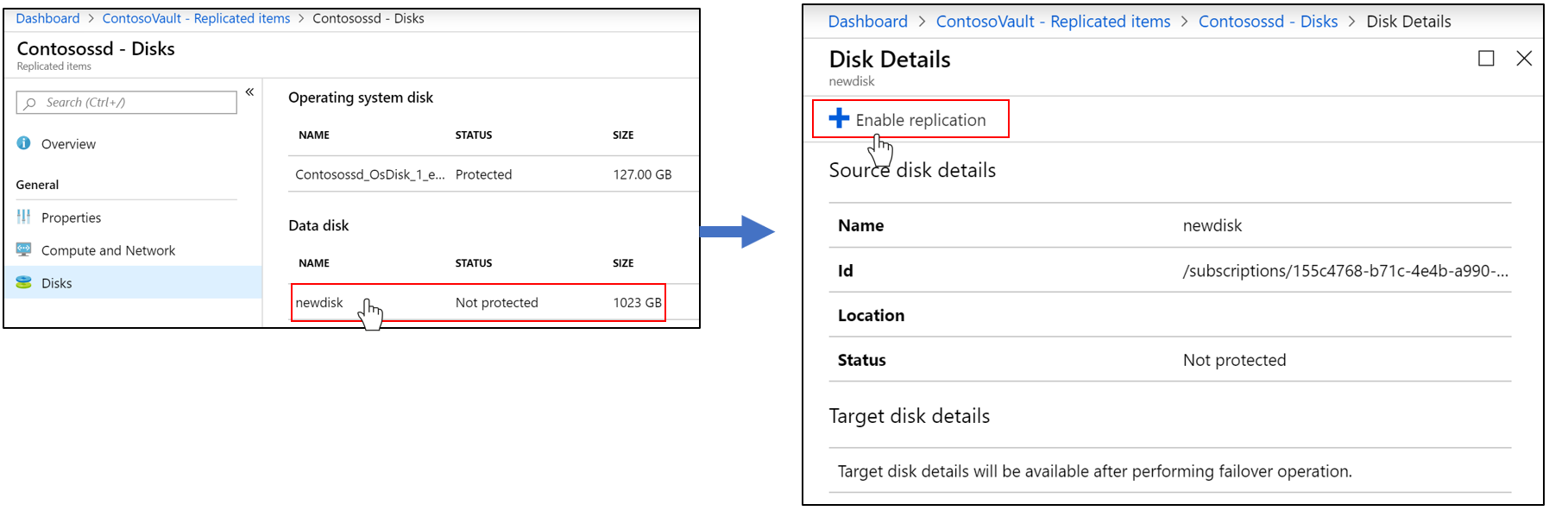 Enable replication on VM disks.
