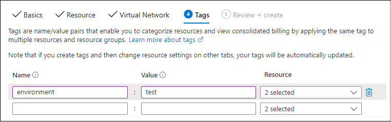 Screenshot showing how to optionally tag your private endpoint with name/value pairs for easy categorization.