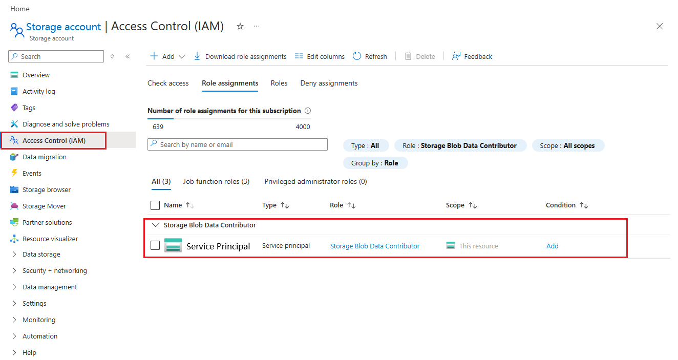 Screenshot showing assign storage blob data contributor role.