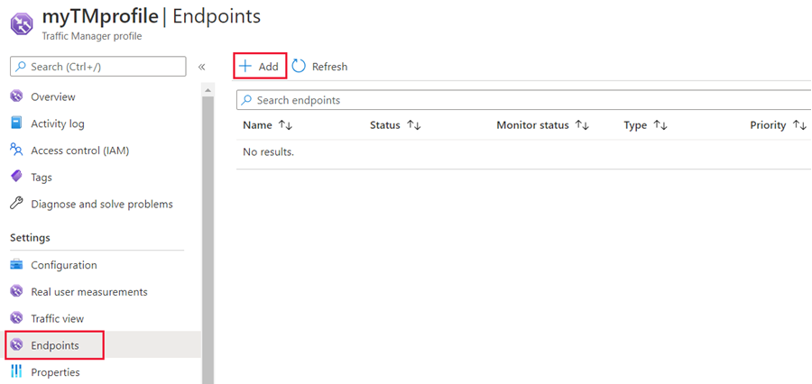 Screenshot of endpoint settings in Traffic Manager profile.