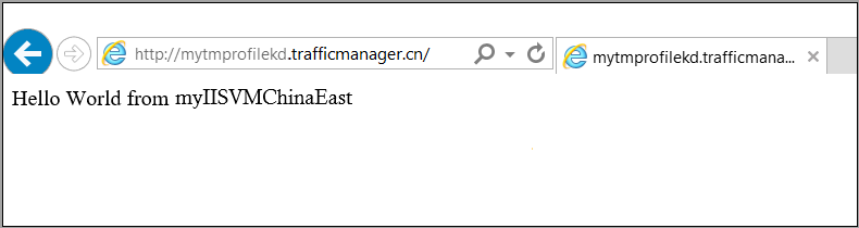 Screenshot that shows the Traffic Manager profile in a web browser for China East.