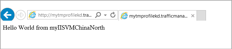 Screenshot that shows the Traffic Manager profile in a web browser for China North.