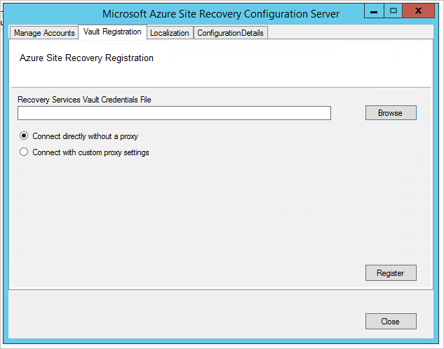Vault Registration tab