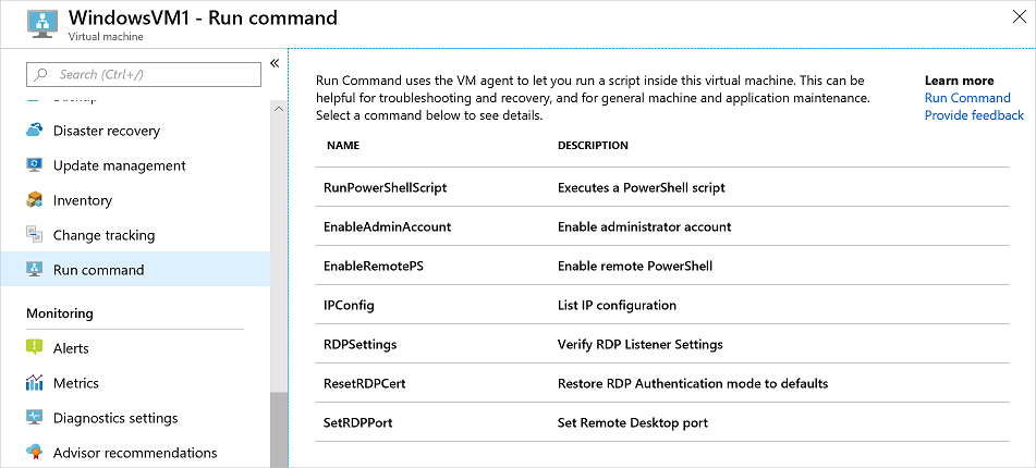 List of commands