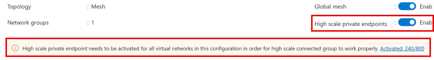 Screenshot of enablement of high scale endpoints in network manager.