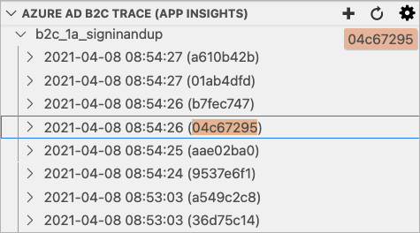 Azure AD B2C 扩展 Azure AD B2C 跟踪资源管理器中突出显示筛选内容的屏幕截图。