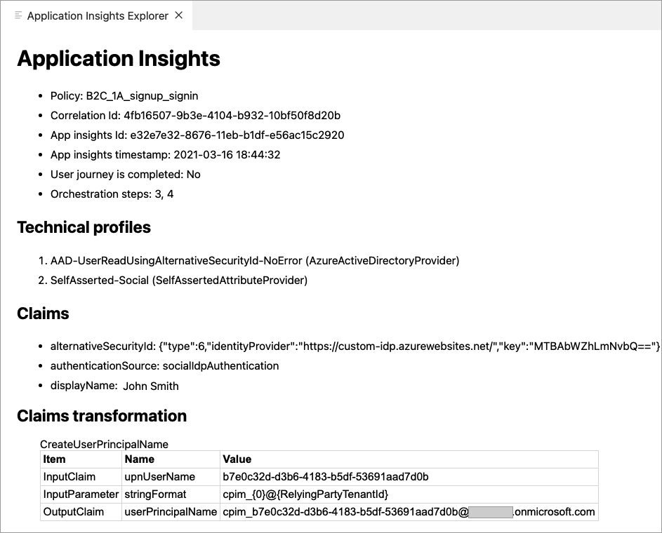 Azure AD B2C 扩展 Azure AD B2C 跟踪报表的屏幕截图。