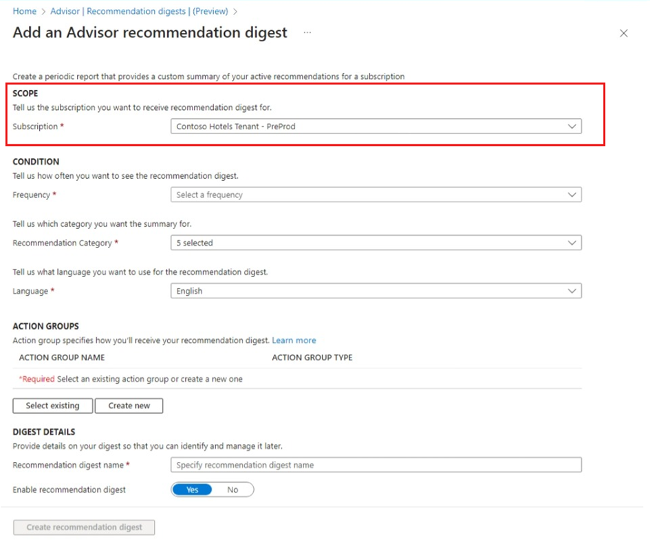 “添加顾问建议摘要”中的“范围输入”的屏幕截图。