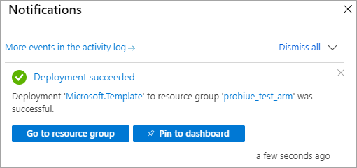 ARM 模板、部署门户通知的屏幕截图。