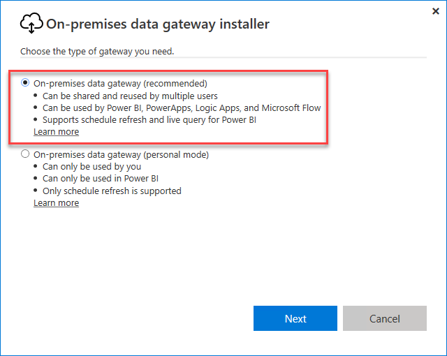 Screenshot showing gateway selection.