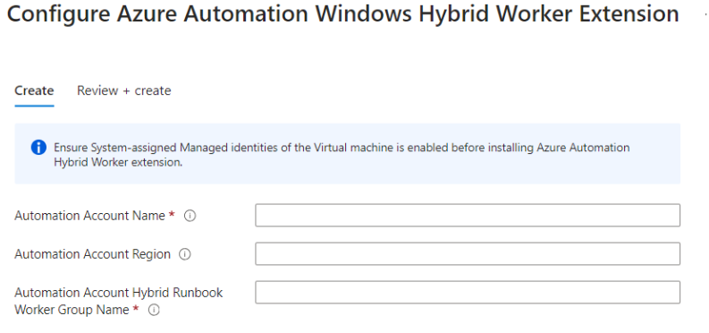 显示如何配置自动化 Windows 混合辅助角色扩展的屏幕截图。