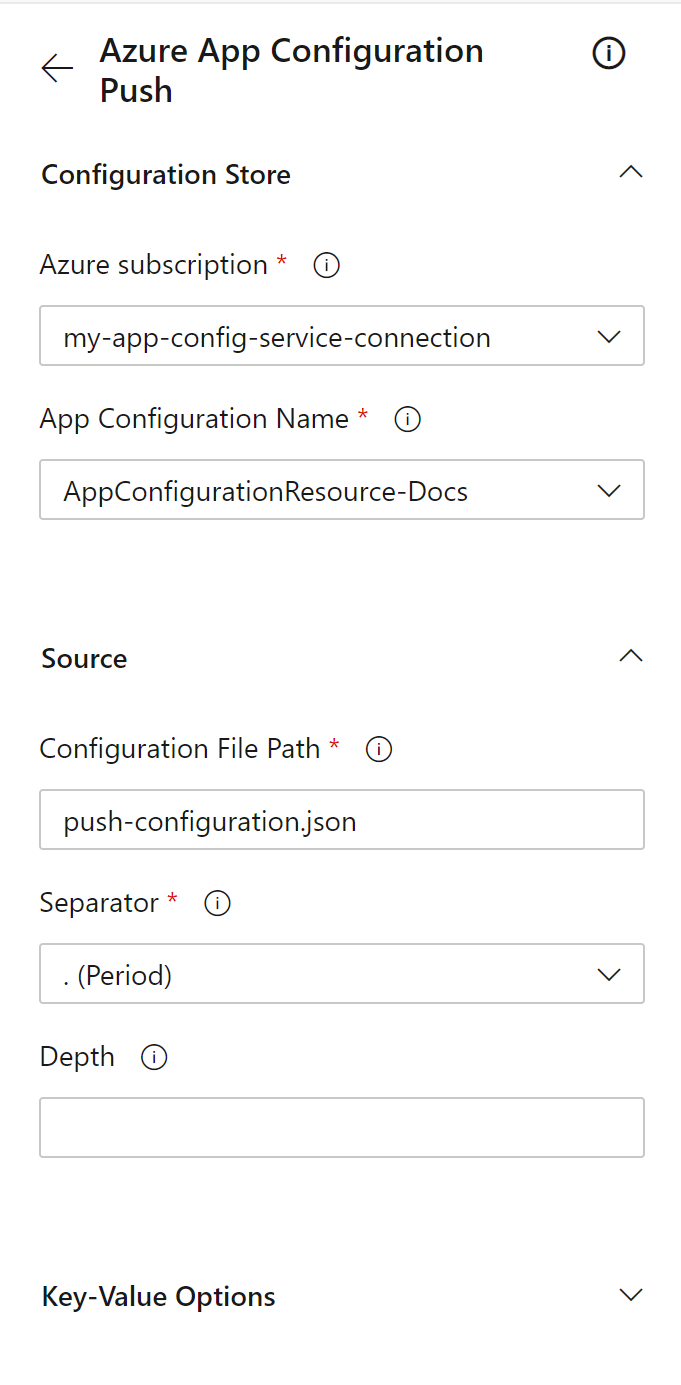 Screenshot shows the app configuration push task parameters.