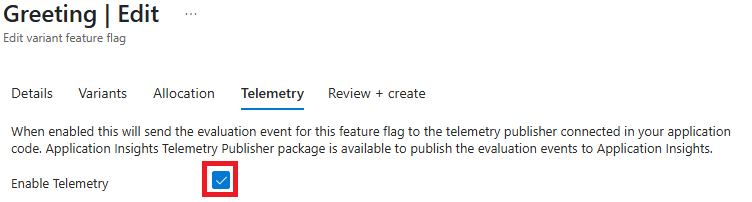 Azure 门户的屏幕截图，启用遥测。