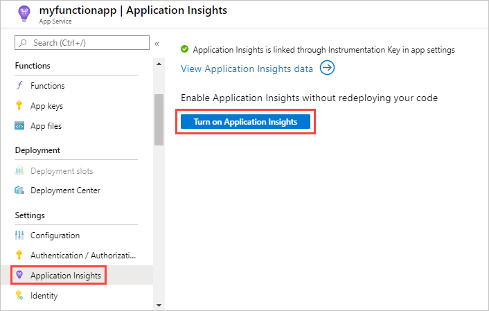 从函数应用“概述”页面打开 Application Insights