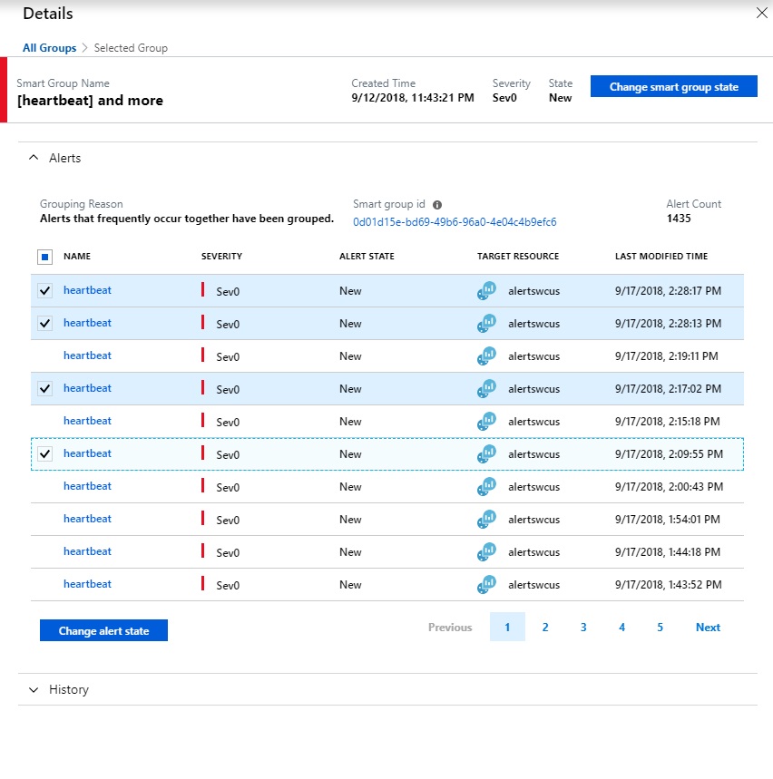 Screenshot shows the Smart Group Details page where you can select alerts for which to change state.