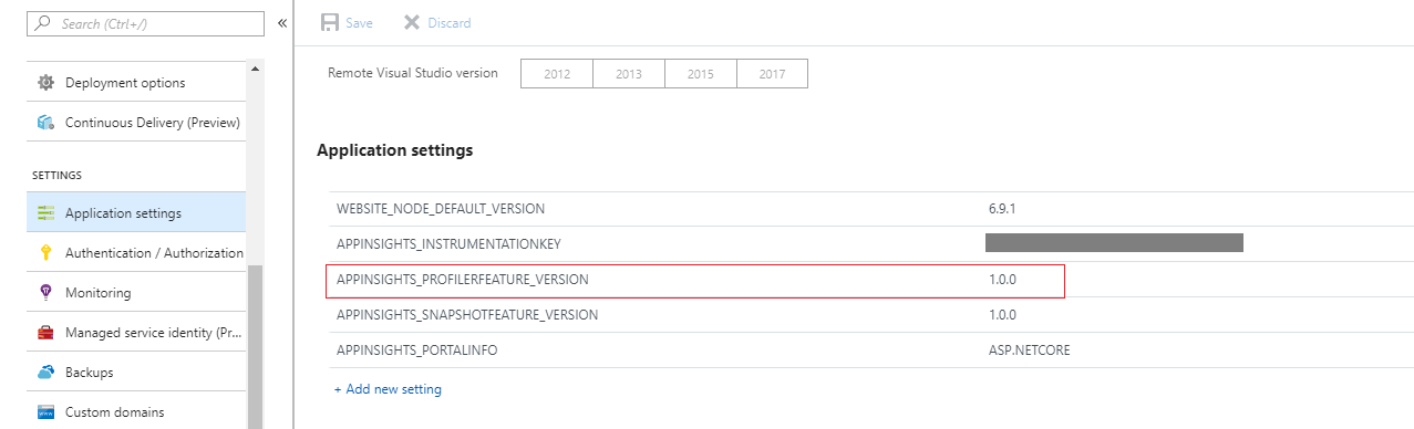 App Setting for Profiler