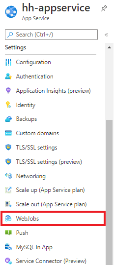 显示在左侧窗格上选择“Web 作业”的屏幕截图。