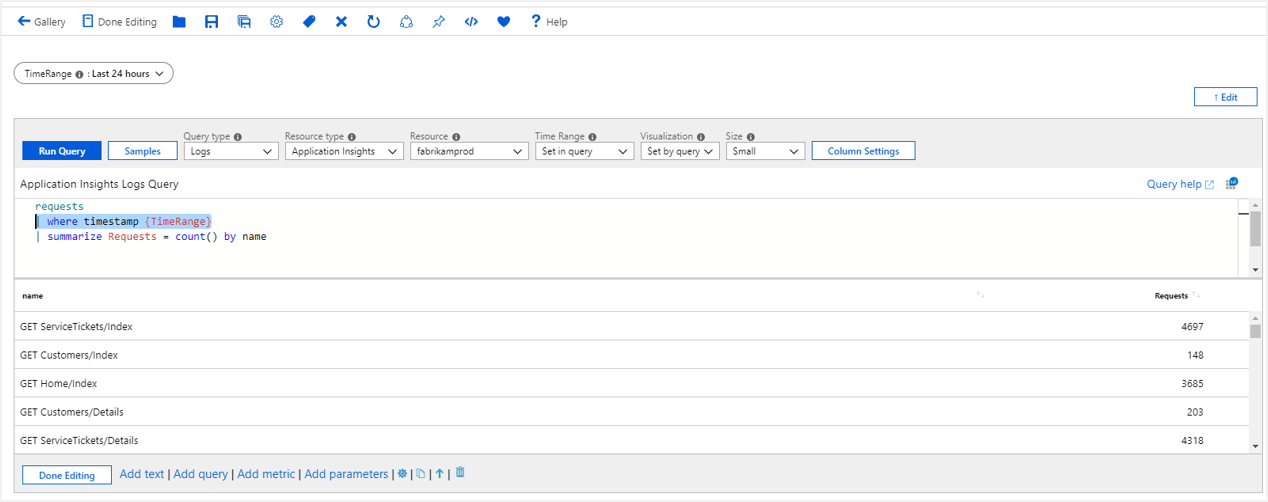 Screenshot that shows a time range referenced in the KQL query.