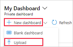 Azure 门户中“上传仪表板”选项的屏幕截图。